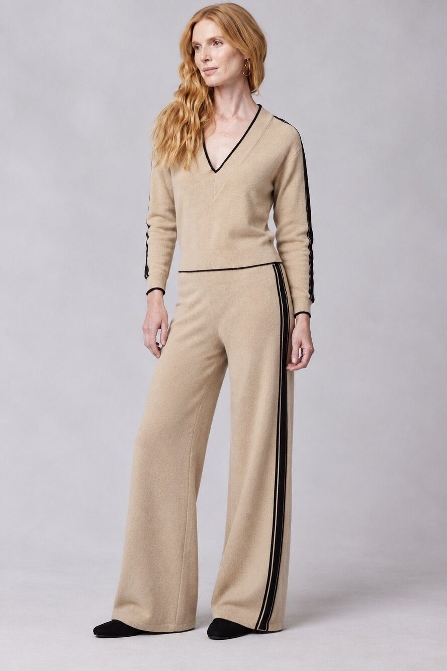 Kashwere Womens Kash-chic Sweater & Wide Leg Pant Tracksuit Set sand M NWT